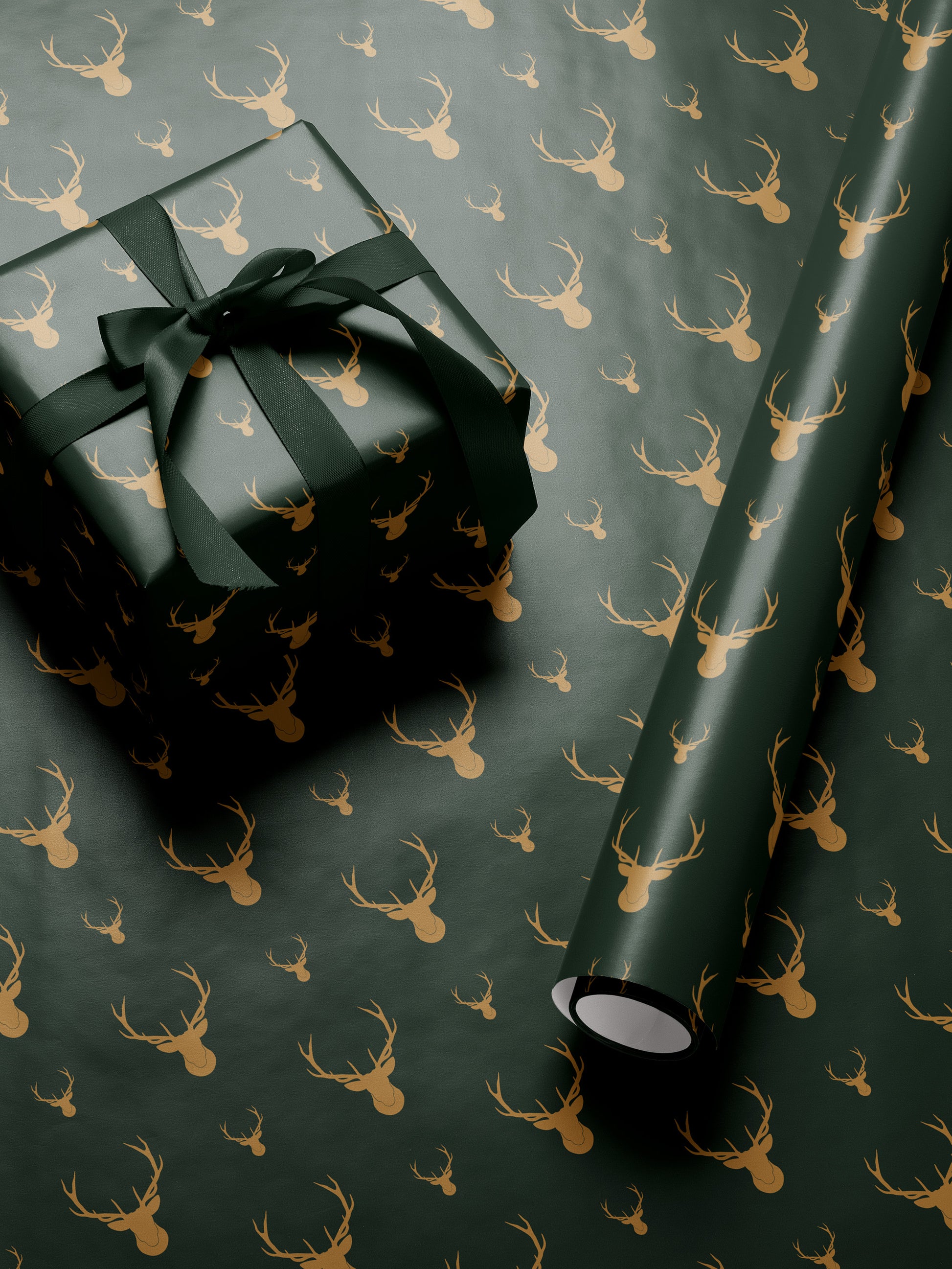 Golden Deer - Green Wrapping Paper - House of Parlington
