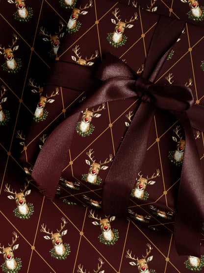 Festive Reindeer - Red Wrapping Paper - House of Parlington