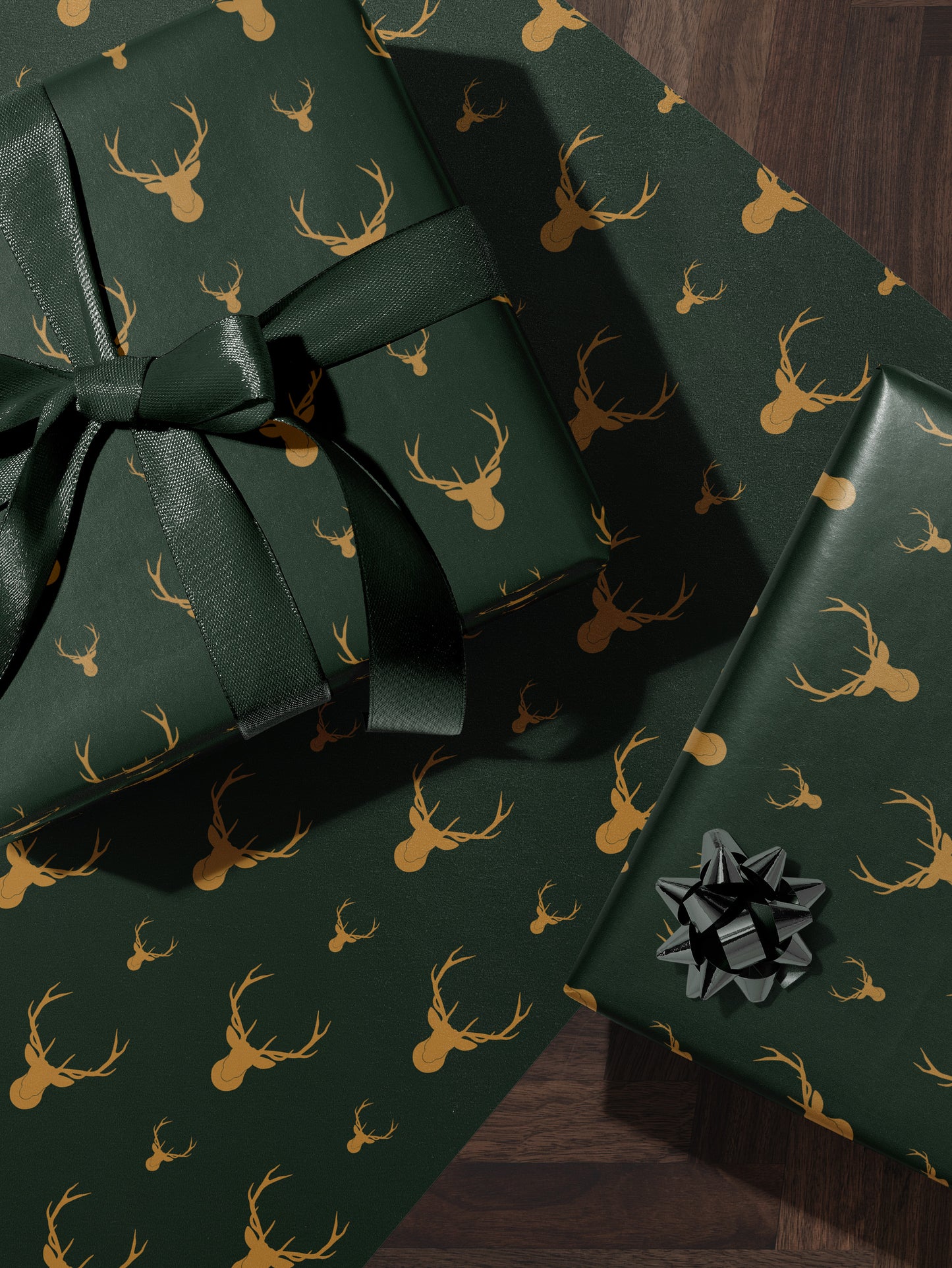 Golden Deer - Green Wrapping Paper - House of Parlington