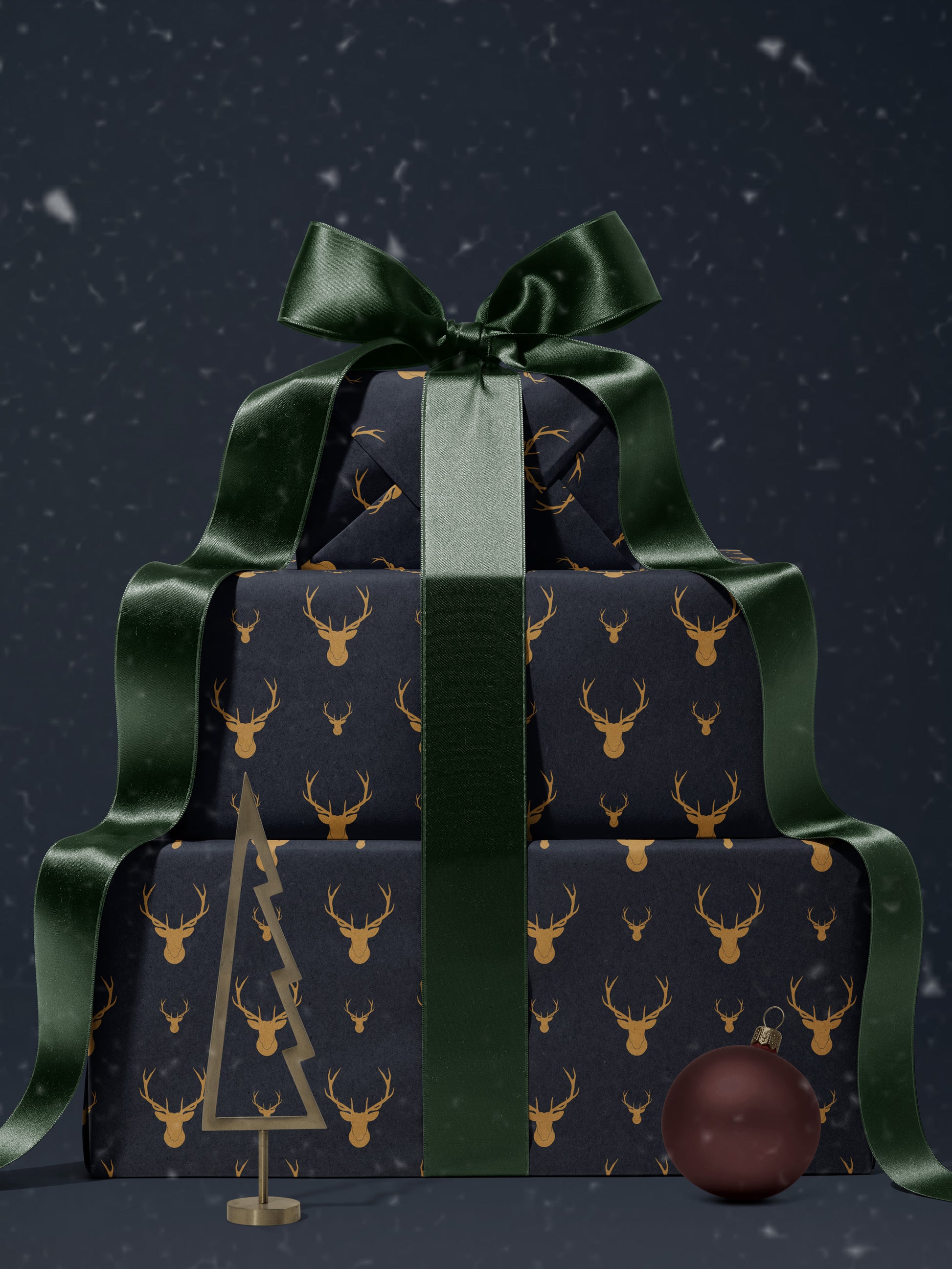 Golden Deer - Blue Wrapping Paper - House of Parlington