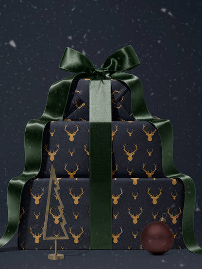 Golden Deer - Blue Wrapping Paper - House of Parlington